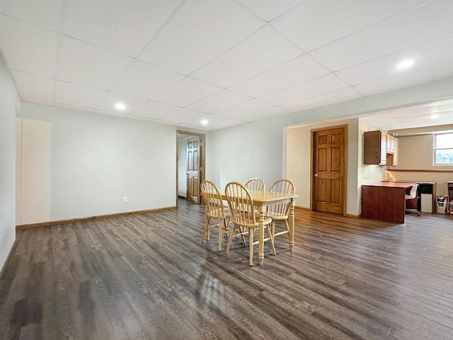 N2242 Keller Rd, Marinette, WI 54143 - dining space featuring dark wood-type flooring, a paneled ceiling, baseboards, and recessed lighting