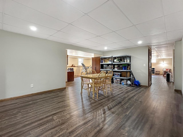 N2242 Keller Rd, Marinette, WI 54143 - dining space featuring dark wood finished floors, a drop ceiling, baseboards, and recessed lighting
