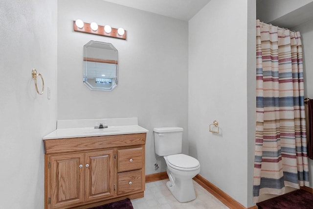N3270 State Rd 76, Hortonville, WI 54944 - bathroom featuring toilet, vanity, baseboards, and a shower with shower curtain