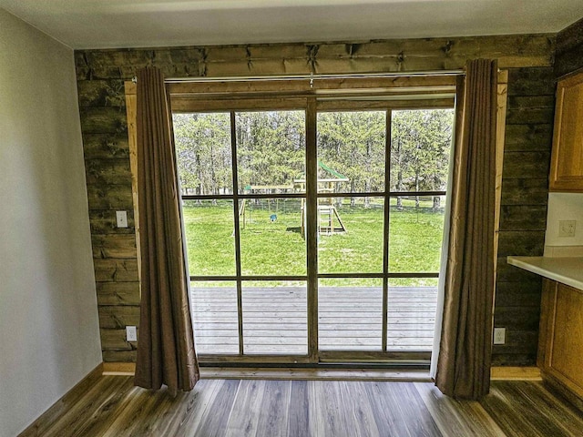 1200 4th Ave N, Park Falls, WI 54552 - doorway to outside featuring dark wood-type flooring