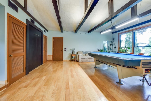 5102 Marathon Dr, Madison, WI 53705 - game room featuring beamed ceiling, light wood finished floors, and billiards table