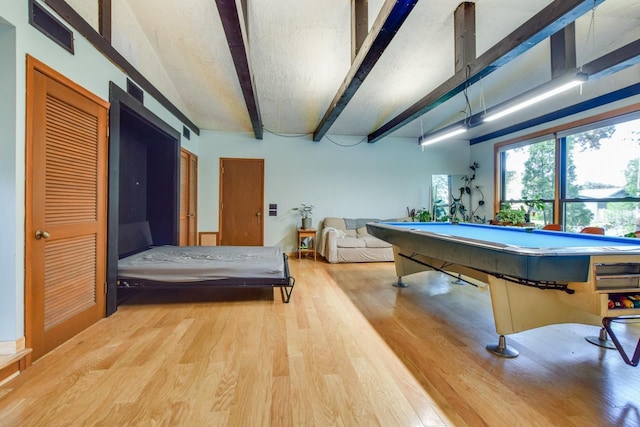 5102 Marathon Dr, Madison, WI 53705 - rec room with beamed ceiling, wood finished floors, and pool table