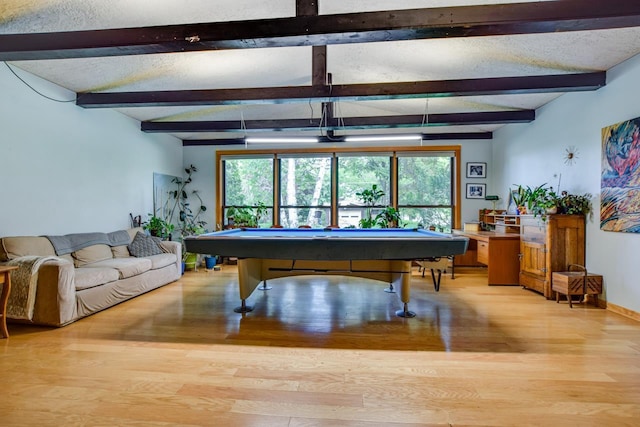 5102 Marathon Dr, Madison, WI 53705 - rec room featuring pool table, beam ceiling, and light wood finished floors