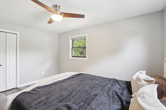 1902 Winfield Dr, Reedsburg, WI 53959 - bedroom with wood finished floors, a closet, ceiling fan, and baseboards
