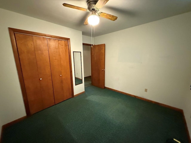 W12574 US Highway 45, Marion, WI 54950 - unfurnished bedroom featuring carpet floors, a closet, baseboards, and ceiling fan
