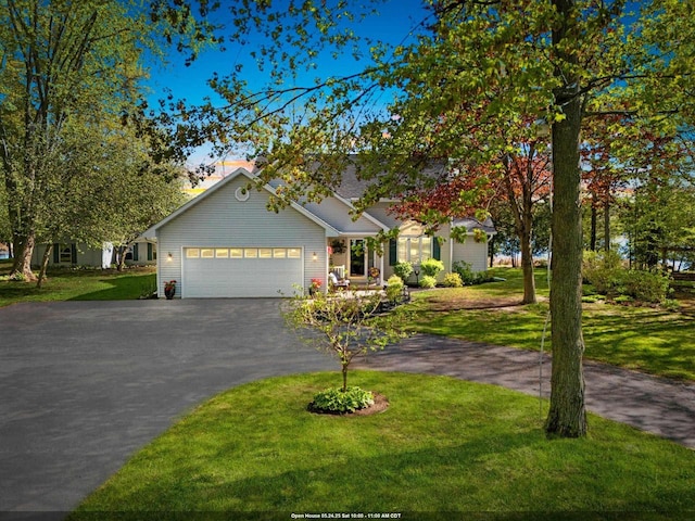 N3154 River Bend Dr, Peshtigo, WI 54157 - view of front of property featuring asphalt driveway, a front yard, and a garage