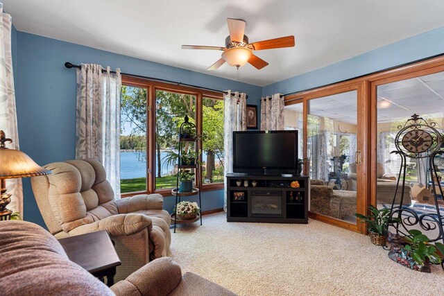 N3154 River Bend Dr, Peshtigo, WI 54157 - living room featuring a ceiling fan and carpet flooring