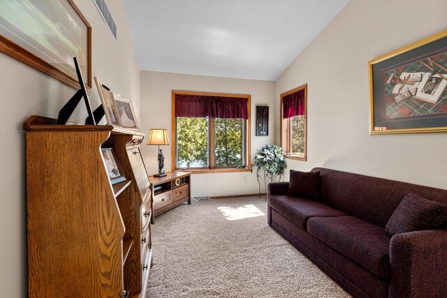 N3154 River Bend Dr, Peshtigo, WI 54157 - carpeted living room with lofted ceiling and baseboards