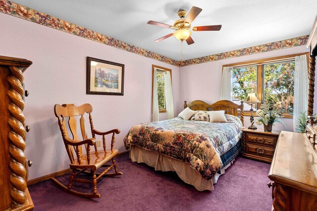 N3154 River Bend Dr, Peshtigo, WI 54157 - bedroom featuring dark carpet, a ceiling fan, and baseboards