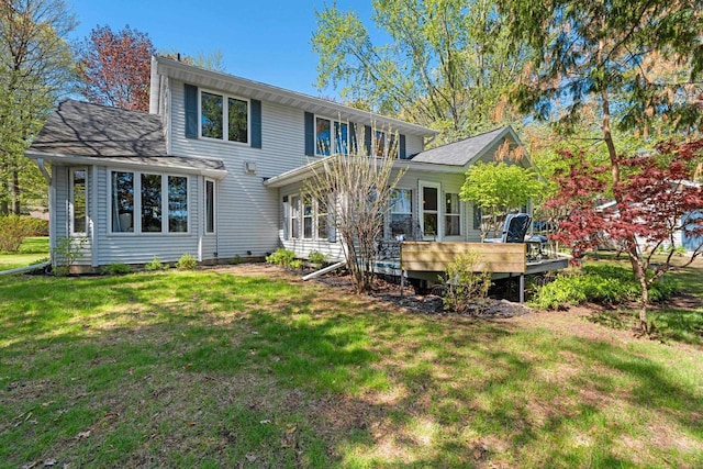 N3154 River Bend Dr, Peshtigo, WI 54157 - back of property featuring a wooden deck and a yard