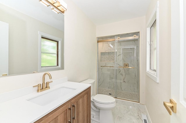 9530 W Debbie Ln, Milwaukee, WI 53224 - bathroom with marble finish floors, toilet, a marble finish shower, and vanity