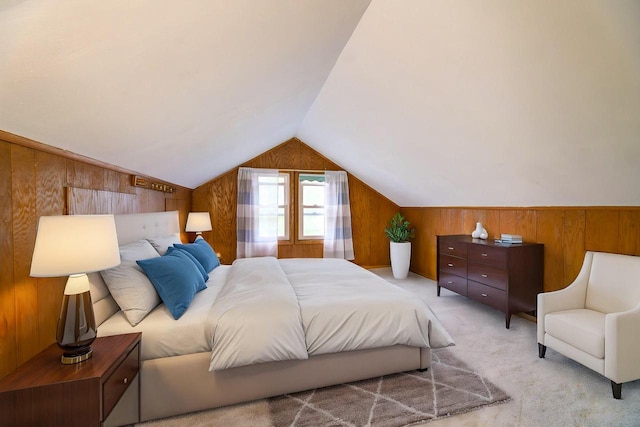 320 Frederick St, Waukesha, WI 53186 - bedroom with wood walls, vaulted ceiling, and light carpet