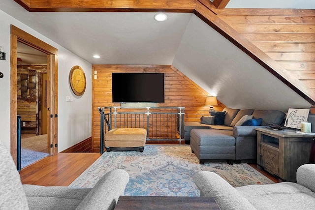 15393 Jacklin Heights Cir, Crivitz, WI 54114 - living area featuring wood finished floors, wood walls, recessed lighting, and baseboards