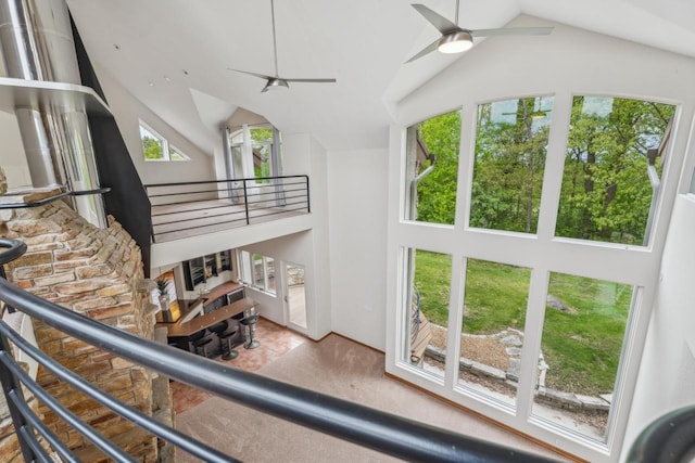 58 Oakridge Ct, Fond Du Lac, WI 54937 - living area featuring a ceiling fan and high vaulted ceiling