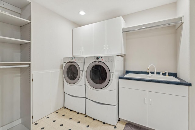 58 Oakridge Ct, Fond Du Lac, WI 54937 - washroom featuring independent washer and dryer, cabinet space, recessed lighting, and light flooring