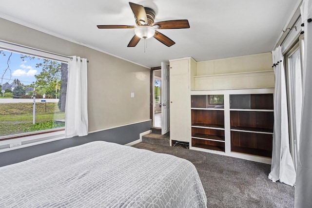 6429 S US Highway 45, Oshkosh, WI 54902 - bedroom featuring carpet, ornamental molding, ceiling fan, and baseboards