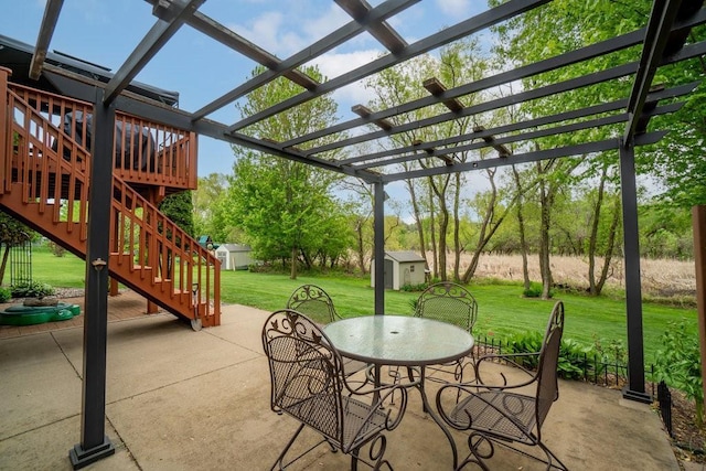 3829 Nicholas Dr, Menomonie, WI 54751 - view of patio / terrace with outdoor dining area, stairway, and a pergola