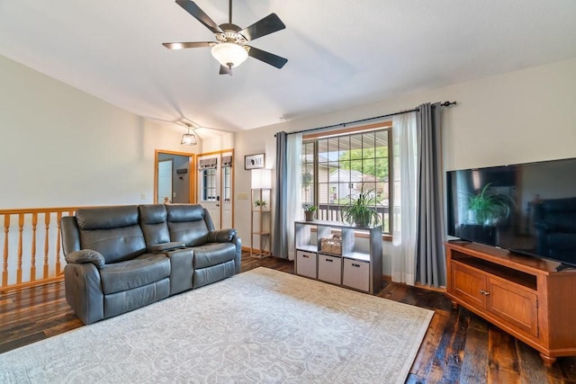 3829 Nicholas Dr, Menomonie, WI 54751 - living room featuring a ceiling fan and dark wood finished floors