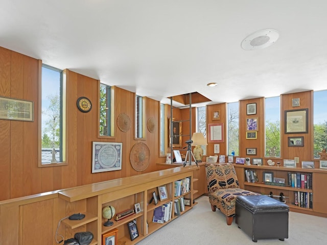 4701 4th St, Kenosha, WI 53144 - living area with carpet flooring, healthy amount of natural light, and wooden walls