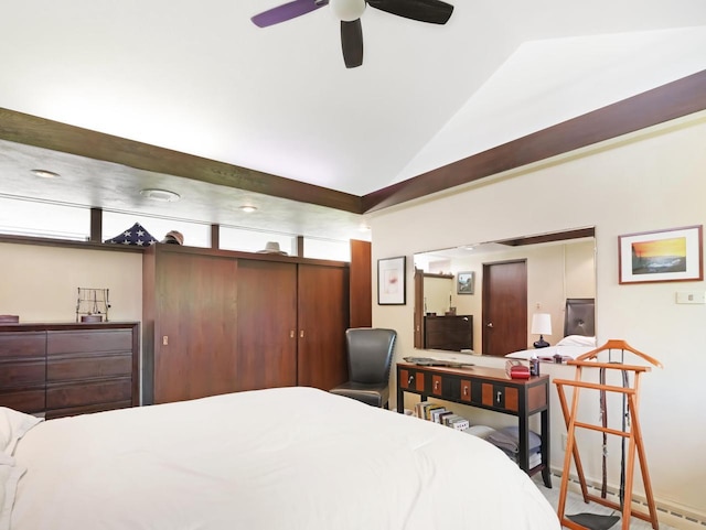 4701 4th St, Kenosha, WI 53144 - bedroom with high vaulted ceiling and a ceiling fan