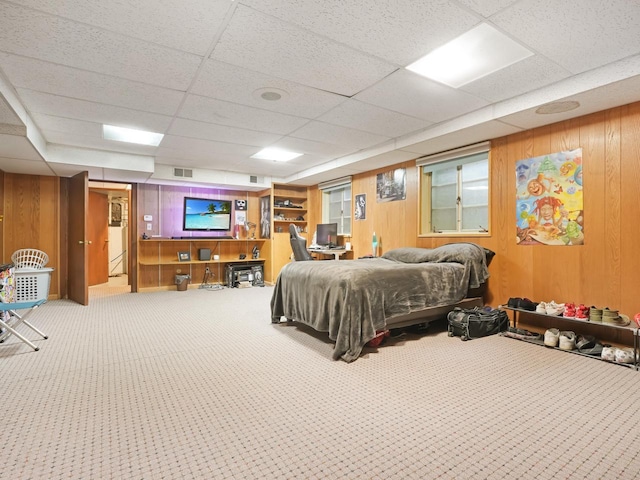 4701 4th St, Kenosha, WI 53144 - carpeted bedroom featuring a paneled ceiling and wood walls