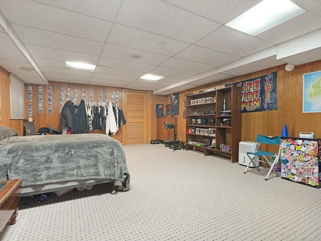 4701 4th St, Kenosha, WI 53144 - carpeted bedroom featuring wooden walls and a paneled ceiling