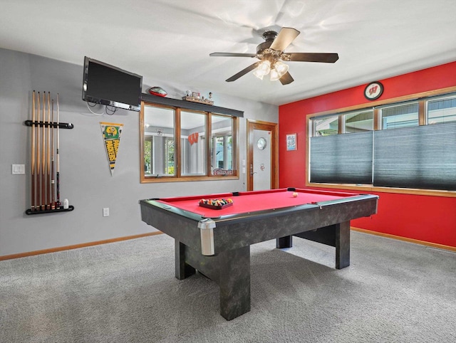 1306 Neponset Trl, Monona, WI 53716 - playroom with carpet, ceiling fan, billiards table, and baseboards
