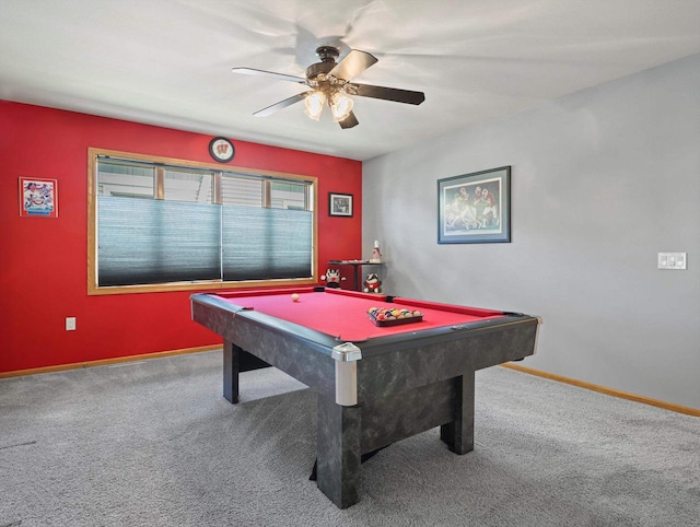 1306 Neponset Trl, Monona, WI 53716 - rec room with carpet floors, billiards table, ceiling fan, and baseboards