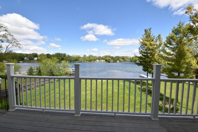 2462 Wallace Lake Rd, West Bend, WI 53090 - deck featuring a water view and a yard