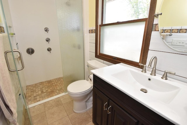 2462 Wallace Lake Rd, West Bend, WI 53090 - bathroom with a stall shower, vanity, and toilet