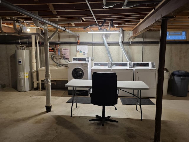 10416 W Whitnall Edge Ct Unit 102, Franklin, WI 53132 - unfinished below grade area with electric water heater and washer and clothes dryer