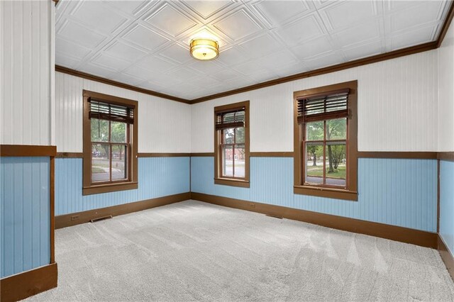 1020 E 10th St, Menomonie, WI 54751 - carpeted spare room featuring crown molding, baseboards, and an ornate ceiling