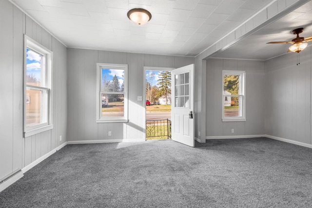924 N Stevens St, Rhinelander, WI 54501 - carpeted spare room featuring plenty of natural light, a baseboard radiator, and ceiling fan