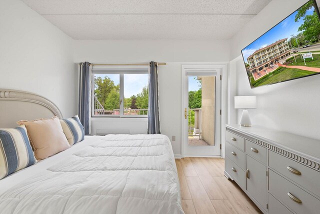 335 Wrigley Dr Unit 411, Lake Geneva, WI 53147 - bedroom with access to exterior, light wood-style floors, multiple windows, and a textured ceiling