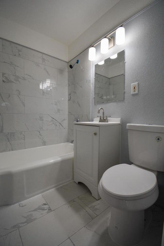 4646 N 51st Blvd, Milwaukee, WI 53218 - full bath featuring marble look tiles, toilet, vanity, shower / bath combination, and a textured wall
