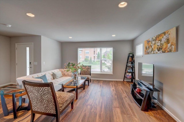 9327 Silicon Prairie Pkwy, Verona, WI 53593 - living room with baseboards, wood finished floors, and recessed lighting