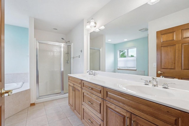 1408 Groves Ln Unit 12, Union Grove, WI 53182 - full bath featuring tile patterned flooring, a shower stall, double vanity, and a bath