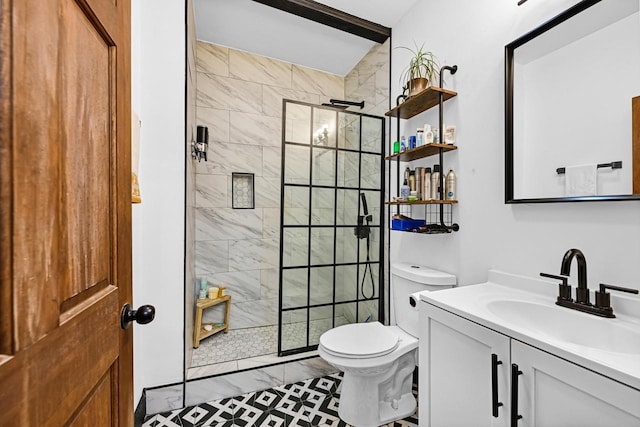 2504 S Delaware Ave Unit 102, Milwaukee, WI 53207 - full bath with marble finish floors, vanity, toilet, and a stall shower