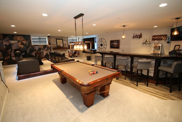 6606 Fieldstone Ct, Racine, WI 53402 - game room with a dry bar, carpet floors, recessed lighting, and billiards