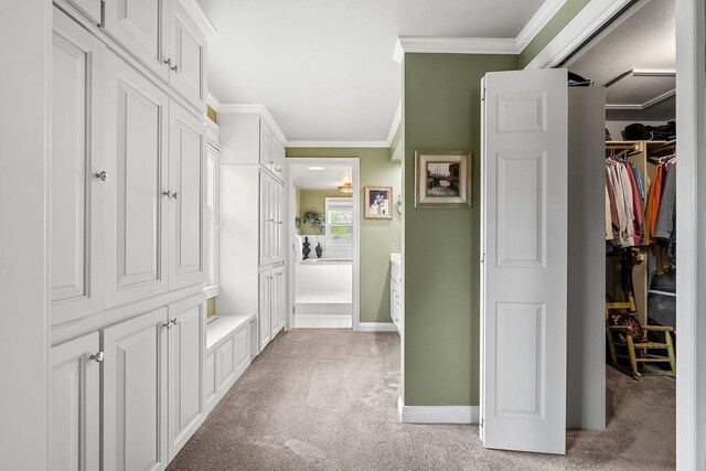 2522 Martha Ave, Green Bay, WI 54301 - hall featuring light colored carpet, ornamental molding, and baseboards