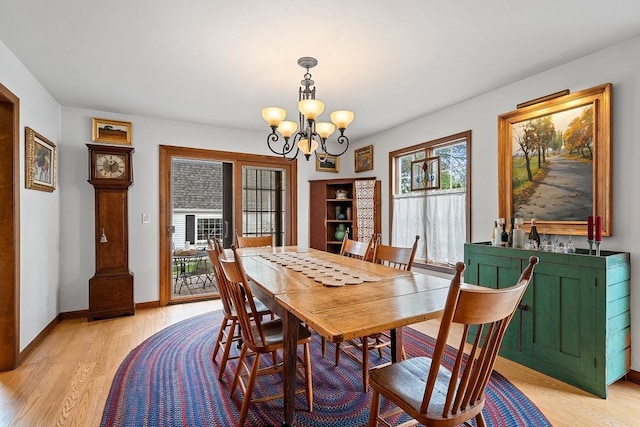 2522 Martha Ave, Green Bay, WI 54301 - dining room featuring a chandelier, light wood-style floors, and baseboards