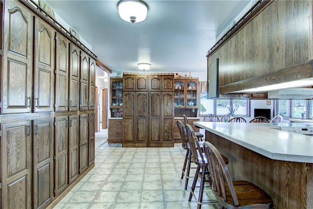 12482 65th Ave, Chippewa Falls, WI 54729 - kitchen with a breakfast bar area, glass insert cabinets, and light countertops
