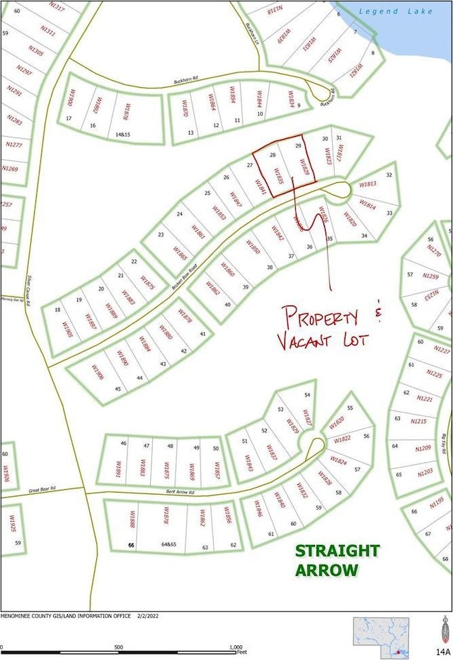 W1829 Broken Bow Rd, Keshena, WI 54135 - map showing property parcels