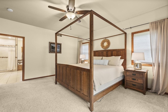 4700 Beaver Dam Rd, Stevens Point, WI 54482 - bedroom with carpet, ensuite bath, baseboards, lofted ceiling, and a ceiling fan