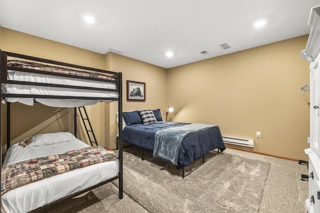 4700 Beaver Dam Rd, Stevens Point, WI 54482 - bedroom with a baseboard heating unit, carpet floors, recessed lighting, and baseboards