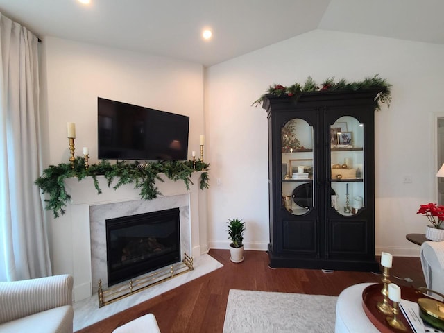 609 Cadence Cir, Lake Geneva, WI 53147 - living room featuring wood finished floors, a high end fireplace, baseboards, and recessed lighting