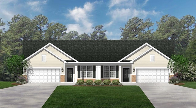609 Cadence Cir, Lake Geneva, WI 53147 - ranch-style home with concrete driveway, a front lawn, an attached garage, and roof with shingles
