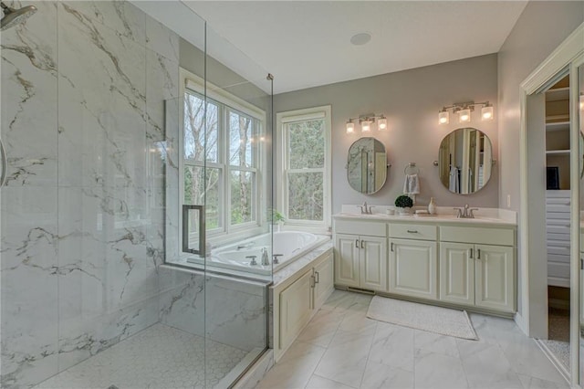 278 Saint Annes Pkwy, Hudson, WI 54016 - full bath with marble finish floors, a bath, a marble finish shower, and double vanity