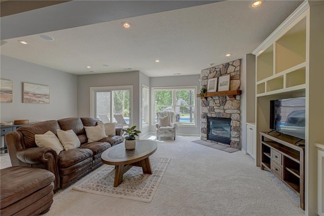 278 Saint Annes Pkwy, Hudson, WI 54016 - living room with carpet flooring, a fireplace, and recessed lighting