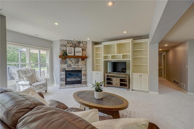 278 Saint Annes Pkwy, Hudson, WI 54016 - living room featuring carpet flooring, a fireplace, recessed lighting, and baseboards